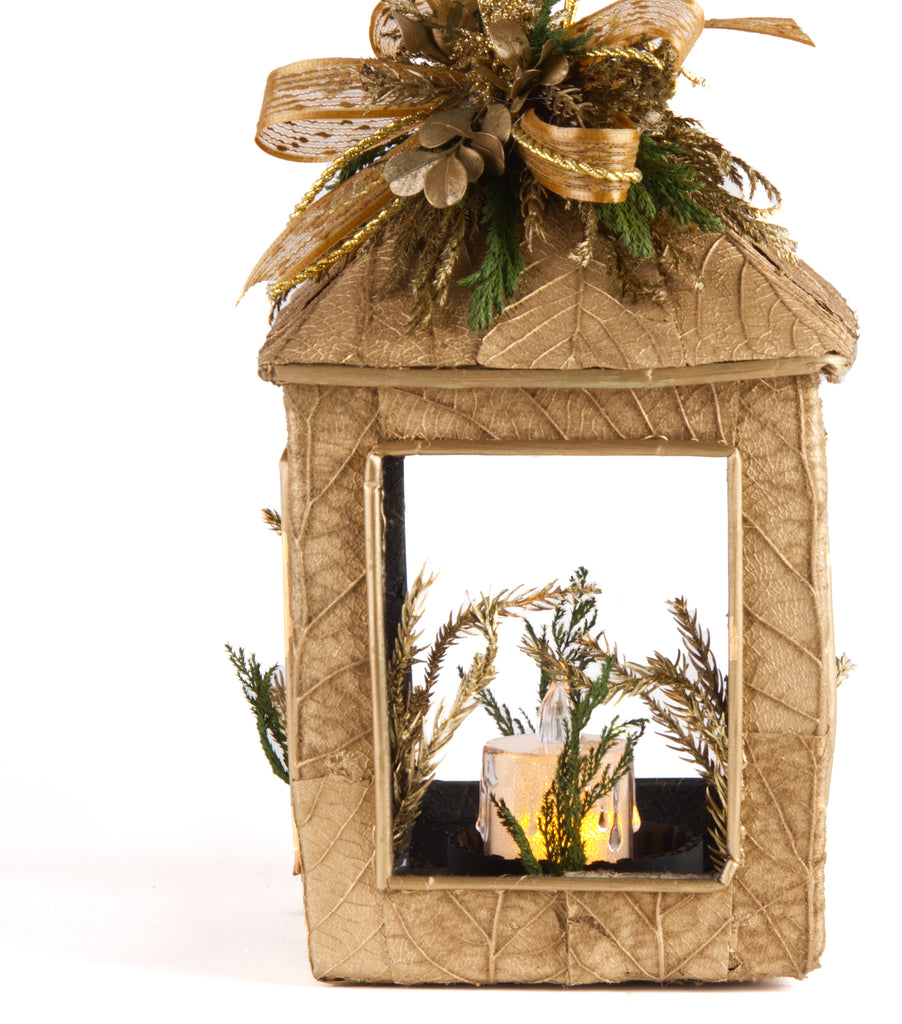 Estuche con 1pza Farol Grande de Corteza y Hoja de Encino Golden Forest