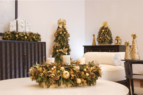 Centro de Mesa Rectangular con 3 Velas Golden Forest