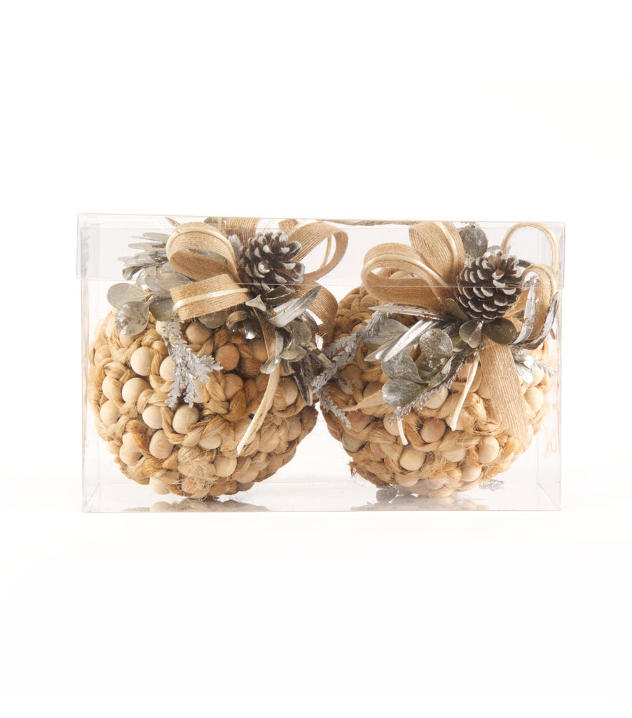 Estuche con 2 Piezas de Esferas Grandes de Yute con Cuentas de Madera Frosty Forest