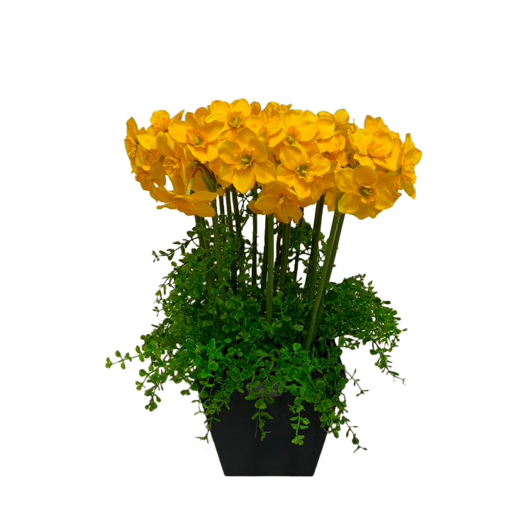 Arreglo Floral de Narcissus Artificiales en Base de Madera