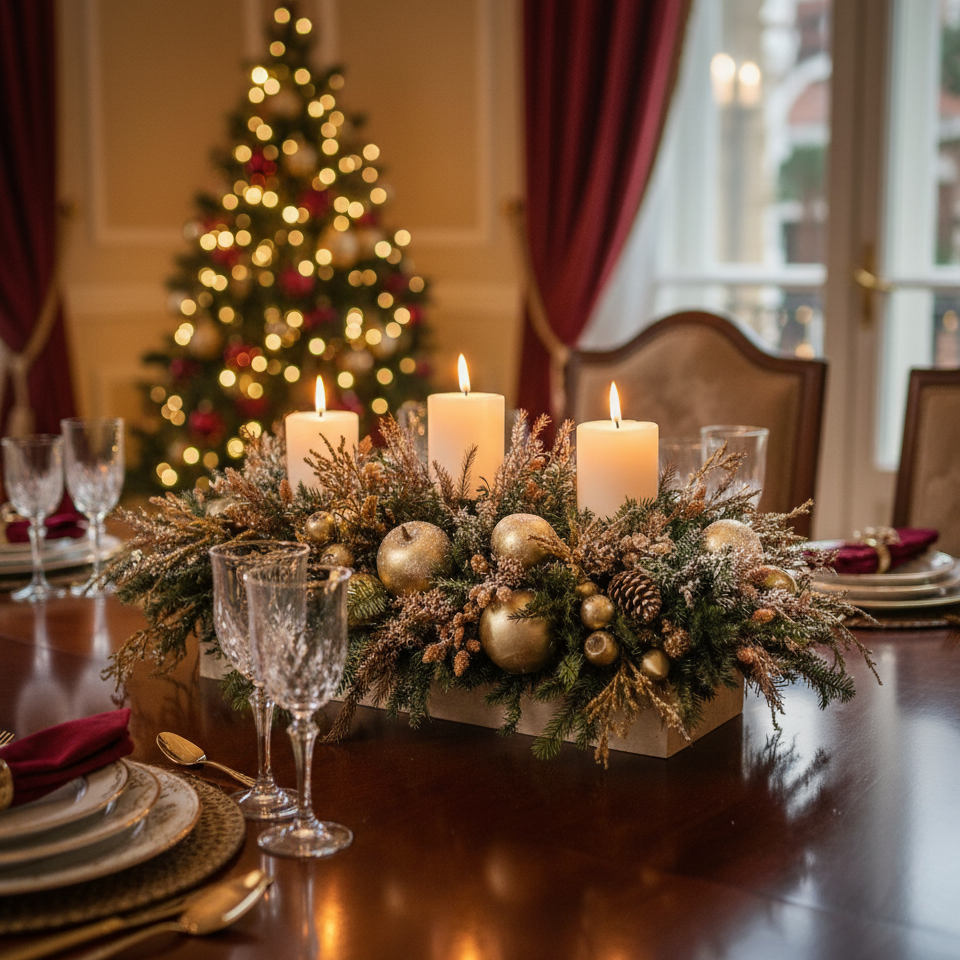 Centro de Mesa Rectangular con 3 Velas Terranova