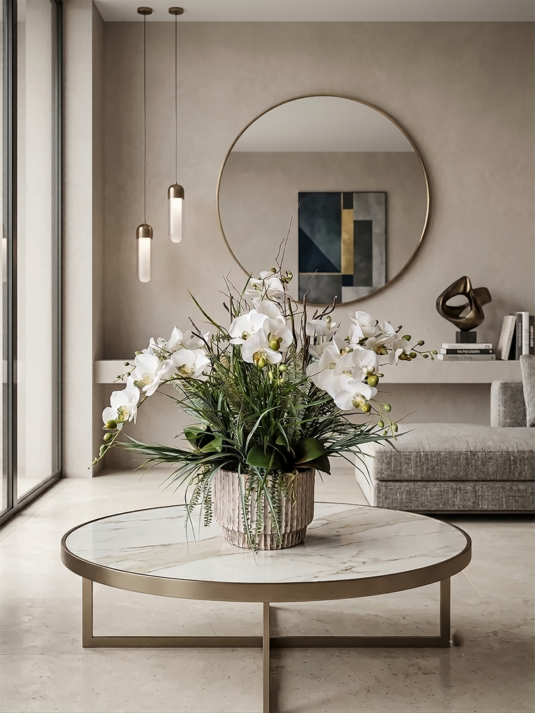 Orquideario con Phalaenopsis y Follajes Base de Concreto