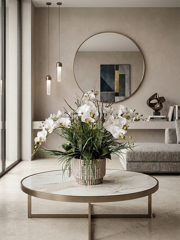 Orquideario con Phalaenopsis y Follajes Base de Concreto