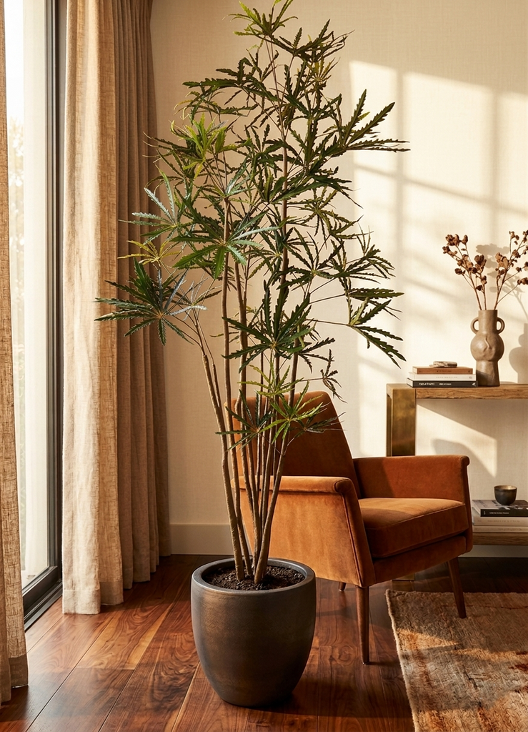 Planta Aralia Elegantísima ArtificIal de en Base Fibra de Vidrio