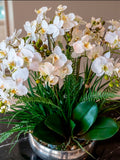 Orquideario con Mini Phalaenopsis y Follajes Artificiales en Base Tipo Espejo
