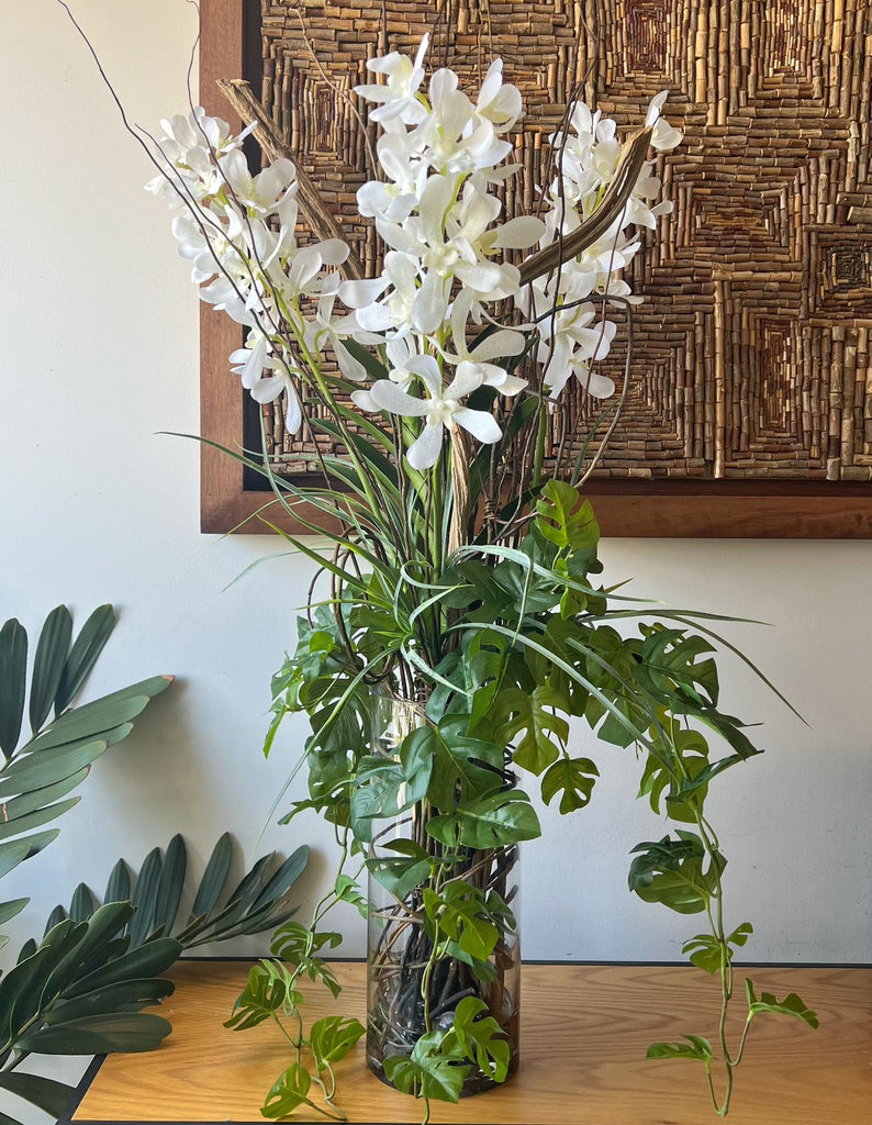 Orquideario Vanda Orchid Artificial en Florero de Vidrio con Agua Acrílica