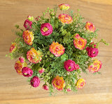 Centro de Mesa con Ranunculus Rosas Artificiales en Base de Vidrio Tipo Espejo