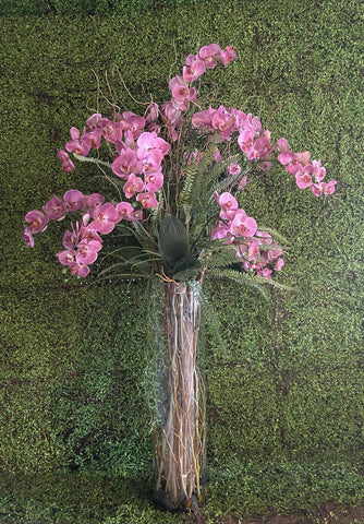 Orquideario con Phalaenopsis Rosas Artificiales en Florero de Vidrio con Agua Acrílica