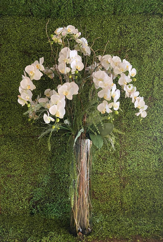 Orquideario con Phalaenopsis Blancas Artificiales en Florero de Vidrio con Agua Acrílica