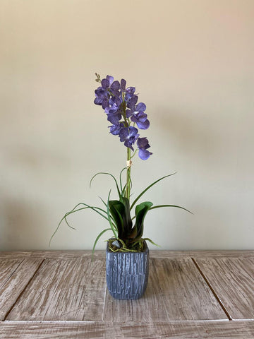 Orquideario con Vanda Orchid Lila Artificial en en Base Tipo Cantera