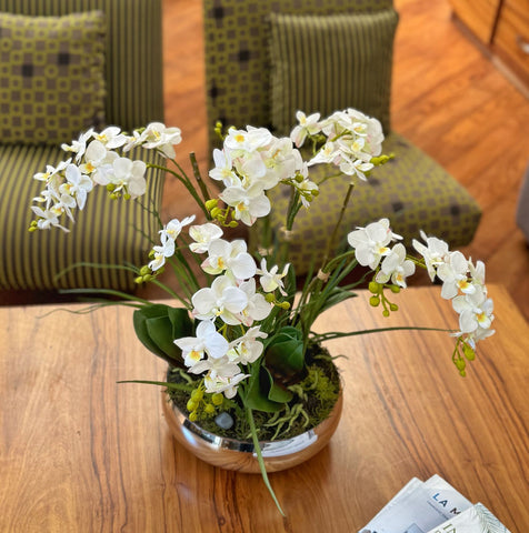 Orquideario con Mini Phalaenopsis Artificial en Base Tipo Espejo