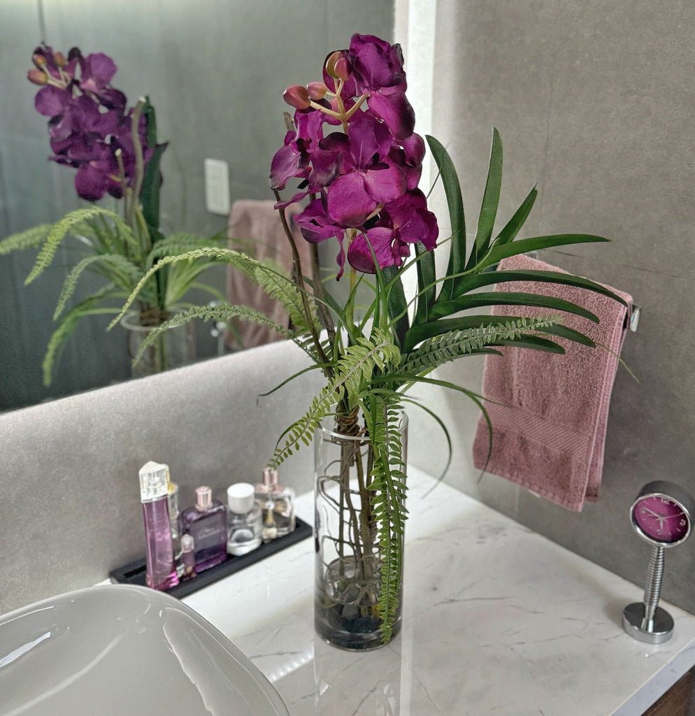 Orquideario con Vanda Orchid Artificial en Florero de Vidrio