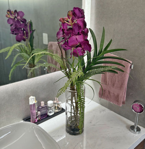 Orquideario con Vanda Orchid Artificial en Florero de Vidrio