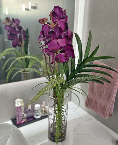 Orquideario con Vanda Orchid Artificial en Florero de Vidrio