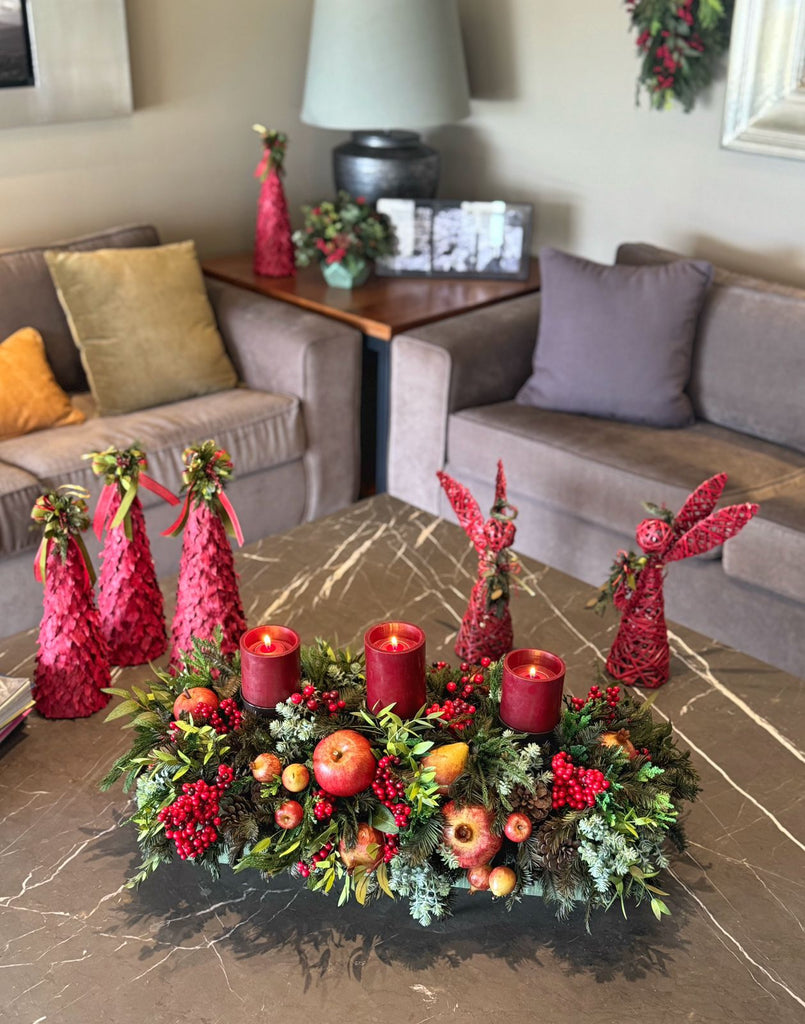 Centro de Mesa Rectangular con 3 Velas Redwood