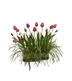 Centro de Mesa con Tulipanes Artificiales en Base Rectangular de Vidrio con Agua Acrílica