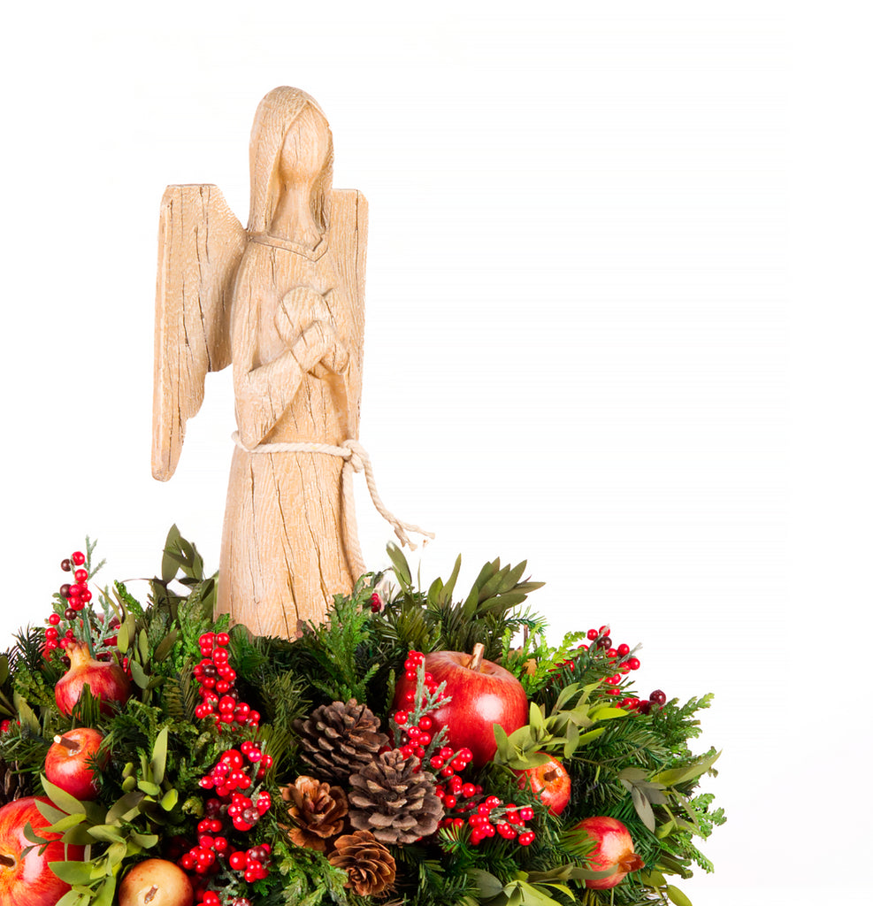 Centro de Mesa con Ángel Corazón de Madera Redwood
