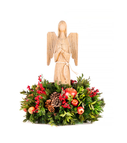 Centro de Mesa con Ángel Corazón de Madera Redwood