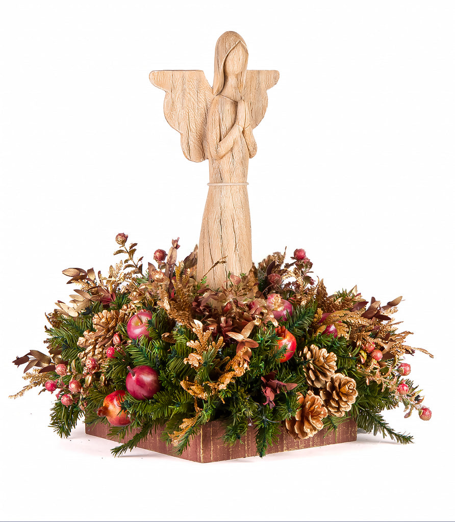 Centro de Mesa con Ángel Rezando de Madera Martha Sophia