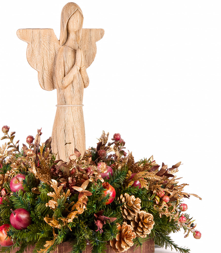 Centro de Mesa con Ángel Rezando de Madera Martha Sophia
