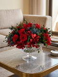 Arreglo Floral con Rosas Preservadas Rojas en Base Copa de Vidrio
