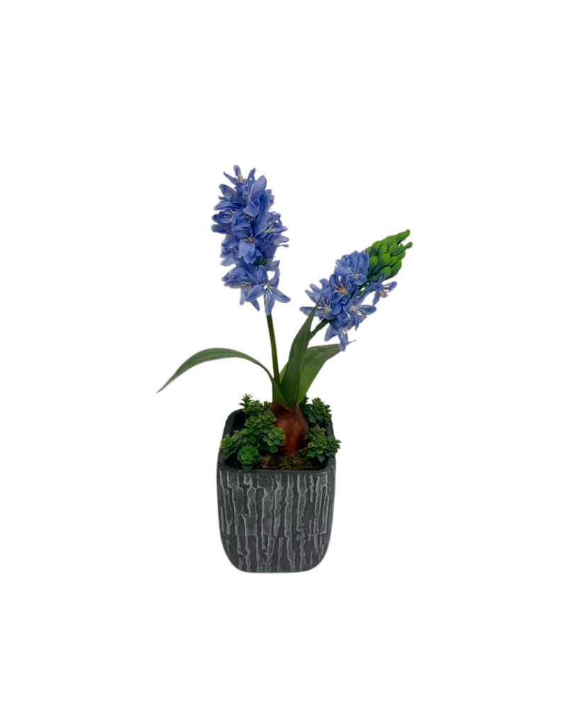 Arreglo Floral de Jacinto Azul Artificial en Base Tipo Cantera