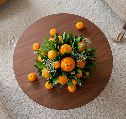 Centro de Mesa Mediano con Naranjas y Mandarinas Hechas a Mano Pintadas al Óleo en Base Tipo Cantera - Martha Sophia