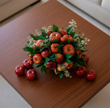 Centro de Mesa con Manzanas y Peras Hechas a Mano Pintadas al Óleo en Base Tipo Cantera - Martha Sophia