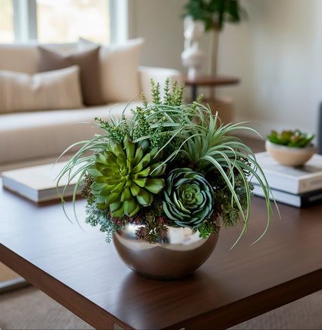 Arreglo con Variedad de Suculentas Artificiales en Base Tipo Espejo - Martha Sophia