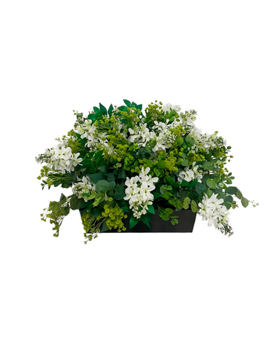 Centro de Mesa de Lilac Blanca con Follajes Artificiales en Base Cuadrada