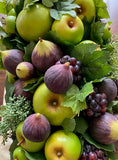 Centro de Mesa con Manzanas e Higos Hechos a Mano Pintados al Óleo en Base Rectangular