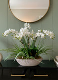 Orquideario con Mini Phalaenopsis y Follajes Artificiales en Base Cantera - Martha Sophia