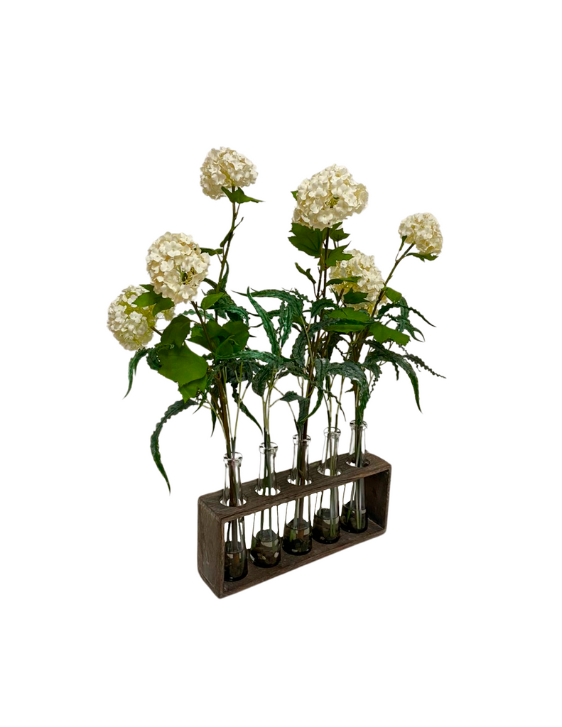 Set de 5 Botellas con Snowball y Follajes Artificiales en Agua Acrílica