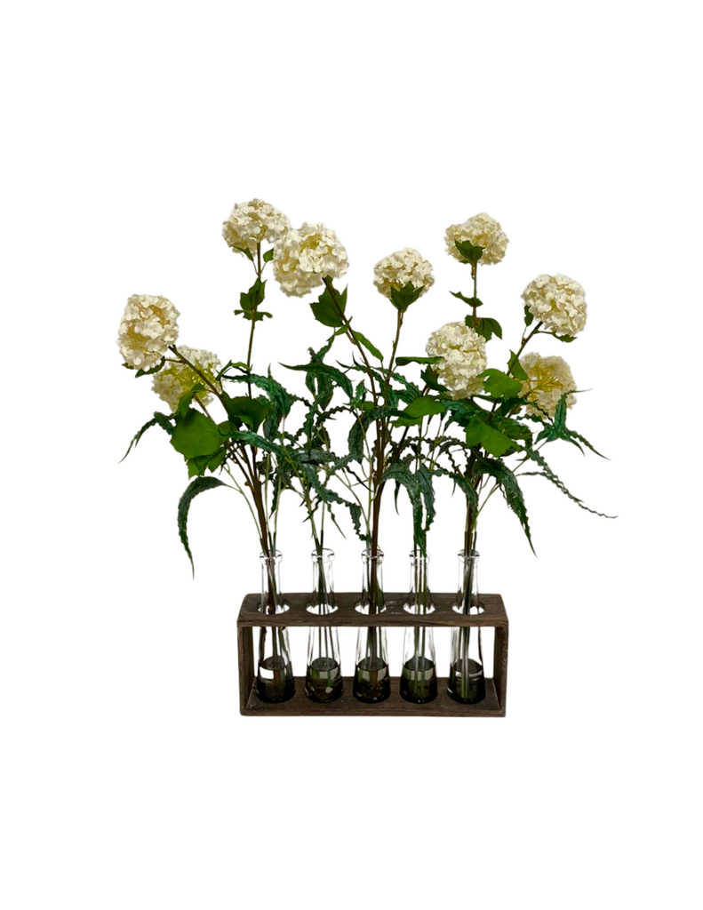 Set de 5 Botellas con Snowball y Follajes Artificiales en Agua Acrílica