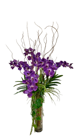Orquideario con Vanda Orchid Artificial en Cilindro de Vidrio con Agua Acrílica