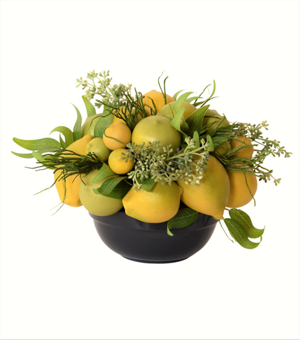 Centro de Mesa Redondo Chico Artificial con Limones Mixtos Hechos a Mano y Follajes