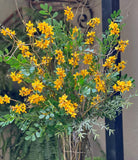 Arreglo Floral de Forsythia y Follajes Artificiales en Base de Vidrio con Agua Acrílica