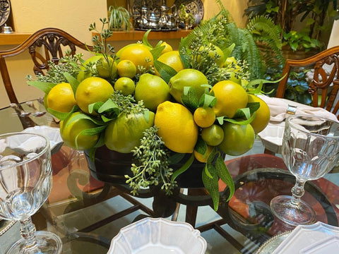Centro de Mesa Rectangular Artificial con Limones Mixtos Hechos a Mano y Follajes