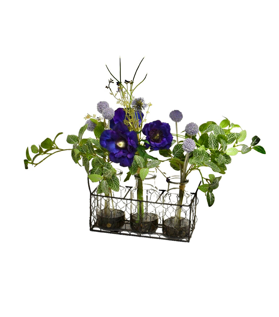 Juego de 3 Botellas y Base Metálica con Anemone  y Agua Acrílica